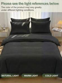 2/3件套纯色被套套装，亲肤舒适，柔软防起球。简约设计，时尚简约的被套和枕套。不含被芯。适用于各种床型，四季皆宜。家用纺织品，床上用品礼品套装。可机洗，理想的节日礼物。颜色：黑色 - 黑色 - 查看 5
