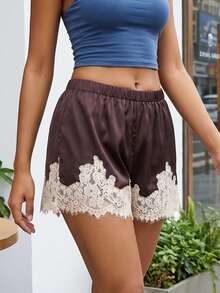 Summer Satin Mini Shorts With Lace Ruffles And Casual Shorts For Women At The Beach - màu nâu cà phê - Xem 2