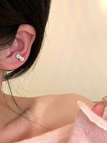 1 par de pendientes elegantes y versátiles con lazo, de estilo elegante y delicado - Plateado - View 1