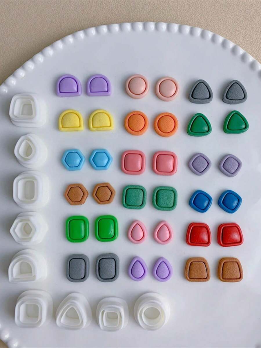 Basic Stud Pack Framed Polymer Clay Cutter Geometric Polymer Clay Tools For Pendant Earring Making DIY Embossing Clay Tools - White - View 1