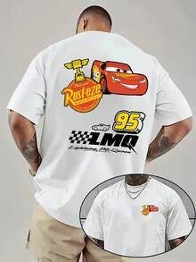 1pc Disney Men's Cars Movie T-Shirt - Lightning McQueen & Racing Cars, Favorite Tee Suitable For Gift, Casual Summer Wear, Parties & Everyday Outfits (Official Merchandise) - trắng - Xem 6