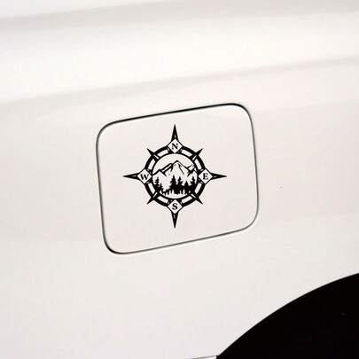 1pc Camping Compass Sticker, Mountain & Forest Pattern Vinyl Decal, Waterproof & Sunproof, Suitable For Car, Truck, Wall, Laptop, Window, Motorcycle