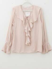 Blusa Elegante con Volantes en Cascada y Puños Elásticos. - Beige C8093 - Ver 7