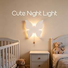 1/2个悬挂式夜灯：造型奇趣的壁灯，设计图案包括云朵、星星、月亮和蝴蝶，配备LED夜灯和拉绳开关——非常适合儿童房、幼儿园和游戏室。 - 暖白色 - 查看 4