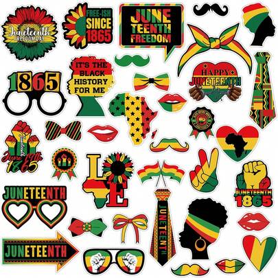 36pcs Paper Juneteenth Photo Booth Props, Classic Freedom Day Party Decorations, Juneteenth 1865 Celebration African American Photo Booth Accessories, Party Photo Booth Props