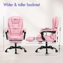 ELFORDSON Office Chair With 2-Point Massage Function, Computer Desk Chair With Footrest, High Back 150° Recliner Tilting Function PU Leather, Black - Pink - View 7