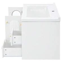 [With Ceramic Sink] 80cm Multifunctional Floating Bathroom Vanity Unit, MDF Board, Large Storage Capacity: 2 Drawers + Cabinet With Glass Door (Semi-Transparent, With Adjustable Shelves) - 白色 - 查看 9