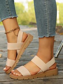 Women's Casual Elastic Strap Open Toe Comfortable Platform Sandals, Versatile Daily Wear - Beige - View 5