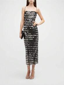 Sequin Bodycon Cami Midi Dress Graduation Dresses For Women - Sparkly, Slim-Fit For Party & Cocktail Dress Party Evening Vestido Elegante De Mujer Elegant Dresses Formal Party - 黑色 - 查看 3