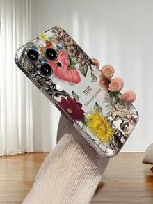 1 pieza Funda protectora de teléfono personalizada y creativa con patrones impresos de sol, luna, mariposa, flor, letra, corazón, de material TPU suave y transparente, con protección para la lente de la cámara, compatible con Apple, Nothing, Pixel - Multicolor - Ver 4