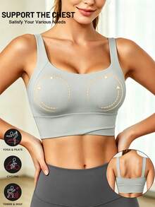 Tank Top Yoga, Bra Olahraga Bernapas dengan Fungsi Anti Guncangan dan Pengumpul yang Memberikan Bentuk Punggung Indah, Atasan Olahraga untuk Gym. - Light Grey - View 6