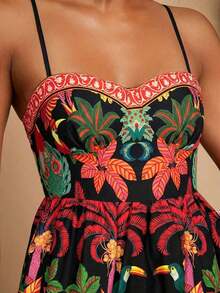 Vestido corto de verano con tirantes de espagueti y estampado de gasa para mujeres - Multicolor 3 - Ver 7