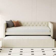Upholstered Bed, Extendable Sofa Bed 90*200 Cm With Slatted Frame, Multifunctional Bed/Guest Bed, Skin-Friendly Velvet Fabric - Beige - View 5