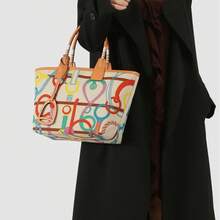 Bolso de lona con estampado versátil para otoño e invierno, bolso de jardín de moda, bolso de hombro con textura, bolso hecho a mano para mujer - blanquecino - Ver 2