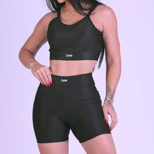 Kit Of 2 Bee Zero Transparency Premium Comfortable Fitness Sets: High-Waisted Shorts, Cropped Top With Padding, Perfect For Workouts And Gyms - Black and Tile - View 2