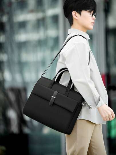 Maletín para portátil de 15.6" resistente al agua para hombres, bolso de tela de nailon ligero para negocios con correa de hombro desmontable, bolso de mano para computadora con múltiples bolsillos para trabajo y viaje