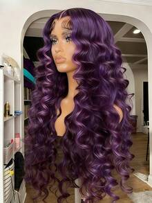 Dark Purple Deep Wave Wig Human Hair 200 Density Natural Kinky Curly Human Hair Wigs For Women 13x4 HD Lace Frontal Wigs Human Hair With Baby Hair Violet Purple Colored Glueless Wigs Human Hair For Daily Wear - Tím hoa violet - Xem 6