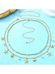 2pcs Bohemian Ocean Holiday Style Starfish & Bead Waist Chain/Body Chain Accessories, Minimalist Fashion, Versatile For Party, Vacation, Travel, Gift - Multicolor - View 3