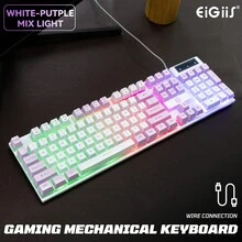 EIGIIS 1 pieza Teclado de juego con retroiluminación LED con cable, 104 teclas con sensación mecánica, teclado de computadora apto para PC/portátil, accesorio de computadora de escritorio - Multicolor - Ver 13