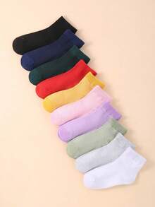 10 Pairs Kids' Solid Color Round Neck Socks, Summer Breathable Mesh Socks, Soft & Comfortable Teenage Socks, Suitable For Children's Daily And Outdoor Wear, Party Gifts - Multicolor - View 10
