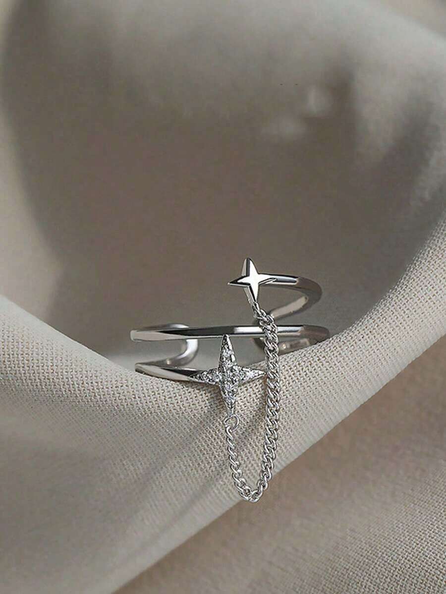 1 Piece Exclusive Luxury Ring With Meteor Chain And Double Layer Cross - Silver - View 1