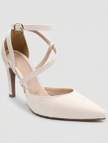 RE&TON Women's Pointed Toe Pump With 9cm Heel And Comfort Insole SC2 - 米白色 - 查看 3