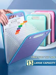 1pc Portable Expandable File Folder Organizer - 13 Layers Large Capacity A4 File Storage Bag, Durable PP Plastic, Ergonomic Handle, Sky Blue And Pink Suitable For Office, Home Organization, Desktop File Organizer, Fashion File Bag, Polypropylene Material, Vertical Accordion Folder, Student Hand-Held Sorting Storage, Exam Paper Organizer Large Capacity Upright File Folder, Storage Bag, Multi-Layer - Default - View 13