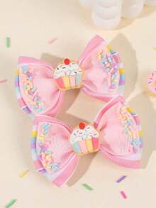 2pcs Pink Bow Hair Clips, Suitable For Girls. Cute Cupcake Decor, Rainbow Striped Print Hair Clips, Alligator Clips, Girls & Teens Hair Accessories, Suitable For Daily Life - Nhiều màu - Xem 7
