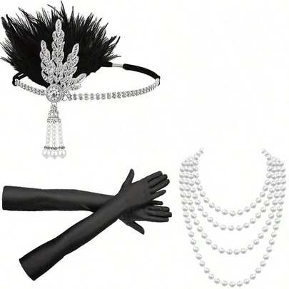 5pcs/Set 1920s Elegant Style Women's Costume Set, Suitable For Halloween Party, Graduation Ball, Bachelorette Party, Also Great Gift For Family And Close Friends