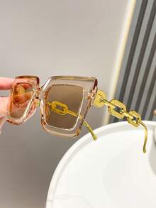 1件時尚女款可愛大框Y2K歐美風夏季海灘派對時尚眼鏡 海灘配件 秋冬服飾商務休閒禮品鏈 - 茶色 - 查看 2