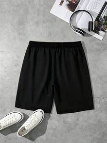 Disney Men's Black Drawstring Shorts | American Retro Mickey Pattern Print | Street Casual Style - 黑色 - 查看 2