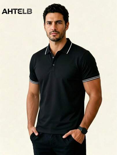 AHTELB Men's Summer Polo Shirt, Short Sleeve Ice Silk Polo Shirt, High Quality Thin Polo T-Shirt, Fitness Wear, Men's T-Shirt, Men's Gift, Men's Top, Fishing Men's Gift, Men's T-Shirt, Men's Clothing, Men's T-Shirt, Gift For Friends, Husband, Boyfriend