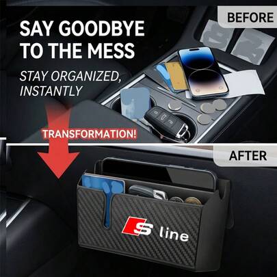 For Audi SLine A3 A4 B8 8P 8V B6 A5 A6 C7 Q5 B9 B7 C6 A1 Q7 Q3 Carbon Fiber Texture Car Organizer Box - Multi-Compartment Dashboard Storage Auto Dashboard Storage Box With Charging Hole Easy Install