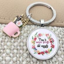 Móc khóa quà tặng Ngày Nhà giáo Tây Ban Nha, Móc khóa Lễ hội Nhà giáo, Móc khóa thủy tinh lồi, Móc khóa màu hồng, Quà tặng tốt nghiệp cho Mẹ, Cha, Lễ tốt nghiệp và Giáo viên - Màu Bạc Cổ - Xem 18