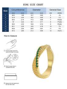 Charm-In Bague chaîne gourmette torsadée plaquée or 18 carats, avec accents de cubic zirconia cubiques verts pavés. Bijou empilable à la mode pour femmes - Doré - Voir 2