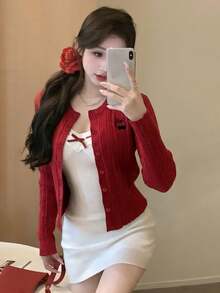 Áo khoác cardigan dệt kim ôm dáng màu đỏ, mẫu mới về, áo len mỏng dáng suông gợi cảm, đa năng dành cho nữ. - Đỏ - Xem 1