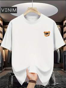 Summer TopsStylish T-Shirt Featuring An Adorable Bear Design, Relaxed Fit With Short Sleeves, Perfect For Everyday Wear, Door Activities, And Shopping Events, Made From SoftLoose And ComfortableSummer Clothes - 白色 - 查看 2