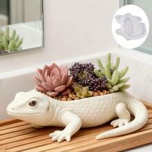 1PC 3D RealisticLeopard Gecko Silicone Mold For Large Succulent Planter - Long Gecko Resin Concrete Flower Pot Mold, Easy Release Reptile Garden Decor, Boho Minimalist Home Gift For Plant Lovers - A - View 1