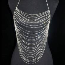 1 pieza Cadena de Body con borlas y barra horizontal multicapa - Plateado - Ver 4