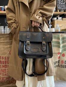 Retro British Style Backpack, Laptop Bag, Messenger Bag, Briefcase, Student Bag, Youthful College Style Sweet Retro Women's Shoulder Bag, Handbag, Fashion Ins Style, Brown, Black - màu đen - Xem 3