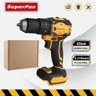SuperPan 13mm Brushless Electric Drill, 60Nm Max Torque, 1700RPM Speed, Compatible With Lithium Battery, Cordless Power Drill (Battery Not Included)