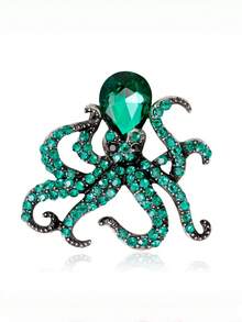 1 pieza Broche de criatura marina de aleación de zinc con cristales, diseño premium, accesorio para fiesta de vacaciones - Verde - Ver 5