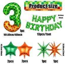 40-Inch Green Pixel Miner Digital Aluminum Foil Decorative Balloon, 0-9 Digital Balloons And Star-Shaped Balloon Set, Pixel Birthday Letter Aluminum Foil Balloons, Orange/Green Pentagram Balloons, Green/Orange Explosion Star Aluminum Foil Balloons, Suitable For Birthday Party Balloon Decorations, Indoor/Outdoor Decorations, Room Decorations, Game Theme Party Decorations. - New-pixel Birthday - View 14