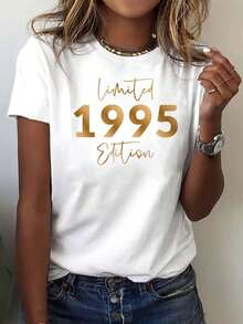 Tamaño más grande, camiseta de mujer de tamaño más grande - Impresión limit de 1995, primavera / verano de moda impresa, su mejor opción! - Blanco - Ver 2