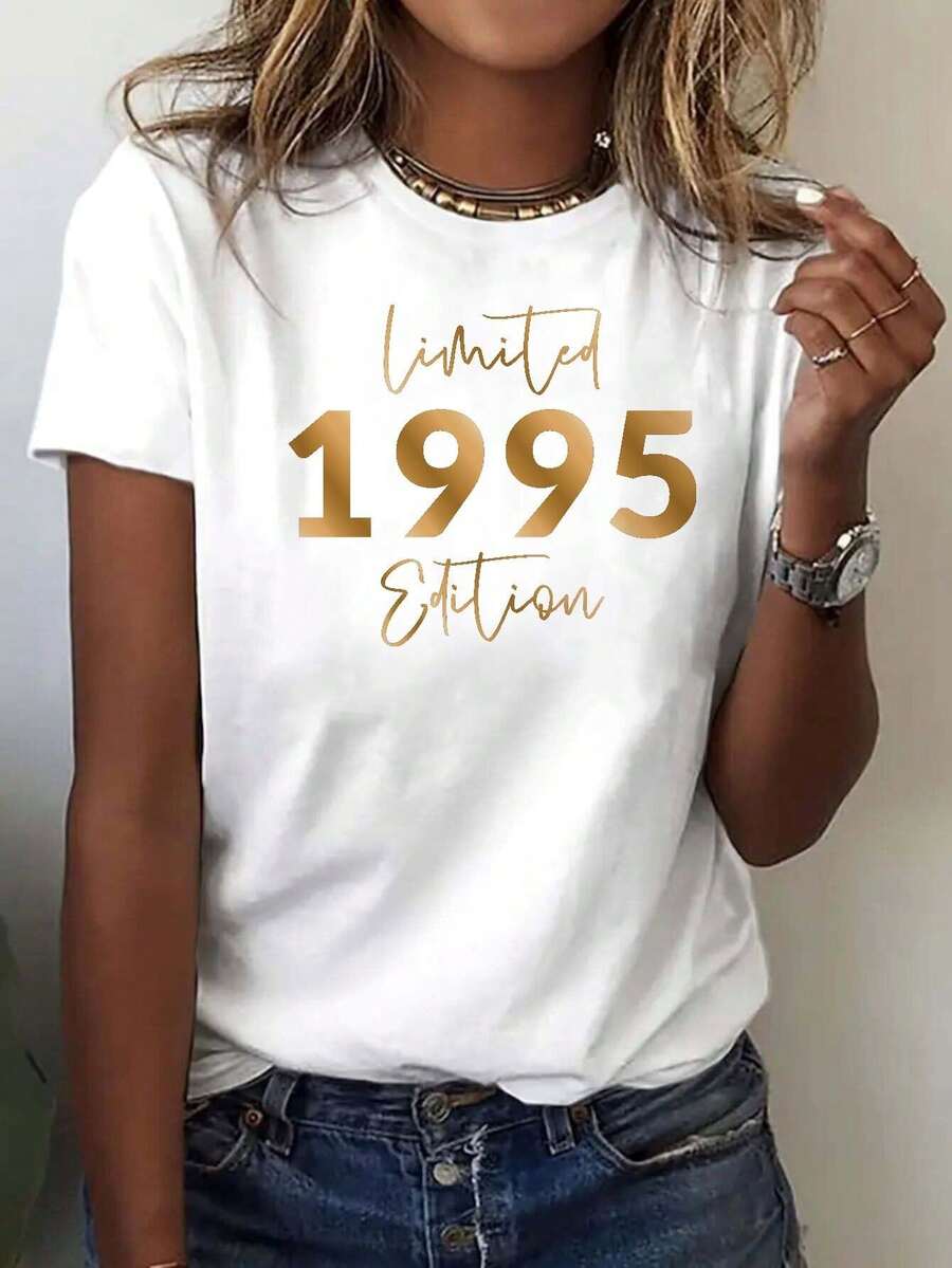 Tamaño más grande, camiseta de mujer de tamaño más grande - Impresión limit de 1995, primavera / verano de moda impresa, su mejor opción!