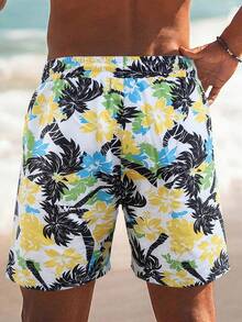 Men's White Drawstring Waist Loose Beach Shorts - White - View 2
