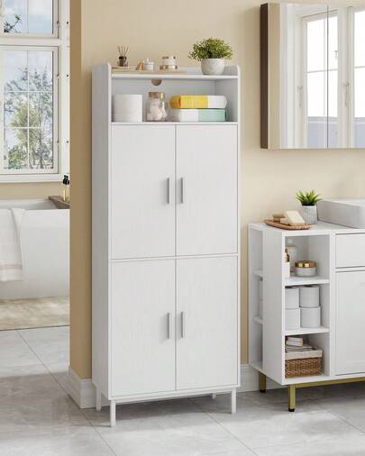 HaluPeit Mobile da bagno, Mobile contenitore, 2 ante e 1 spazio aperto, Ripiani regolabili, Per bagno, Soggiorno, Studio, Camera da letto, Salvaspazio, 30 x 60 x 160 cm, Bianco