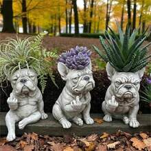 Maceta Divertida De Bulldog Francés, Maceta Creativa con Forma De Perro, Estatua Decorativa para Jardín con Actitud, Contenedor Único para Plantas De Exterior(C) - C - Ver 2