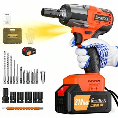 Vandise Cordless Impact Wrench, 1/2 Inch Brushless Impact Gun, 2500rpm & Max Torque 550Nm, High Torque Impact Wrench With 4 Socket Set, 12 Drill Set, 4.0Ah Battery, Charger, Carry Box, For Furniture/Light Car