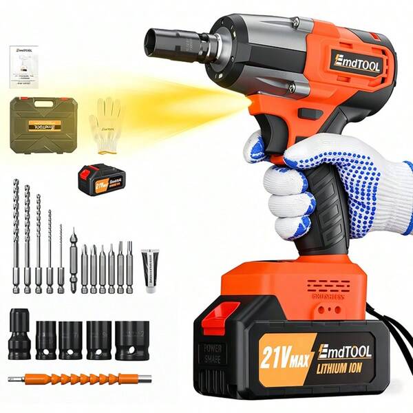 Vandise Cordless Impact Wrench, 1/2 Inch Brushless Impact Gun, 2500rpm & Max Torque 550Nm, High Torque Impact Wrench With 4 Socket Set, 12 Drill Set, 4.0Ah Battery, Charger, Carry Box, For Furniture/Light Car